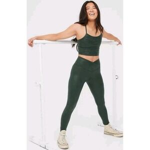 Offline Aerie Leggings Size S Green Crossover Hugger Faux Leather Crackle